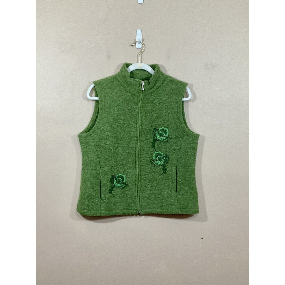 Alp Country Wear Womens Embroidered Floral Wool Cardigan L Green Cottage Prairie